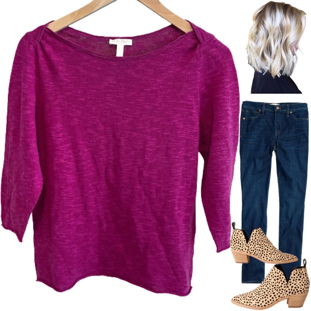Eileen Fisher | 3/4 Sleeve Petite Purple Top